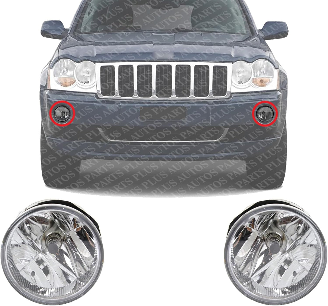 Set Of 2 Front Fog Light Assembly Plastic Left Driver & Right Passenger Side Direct Replacement Compatible With 2004 Jeep Grand Cherokee CH2592126 55156733AC