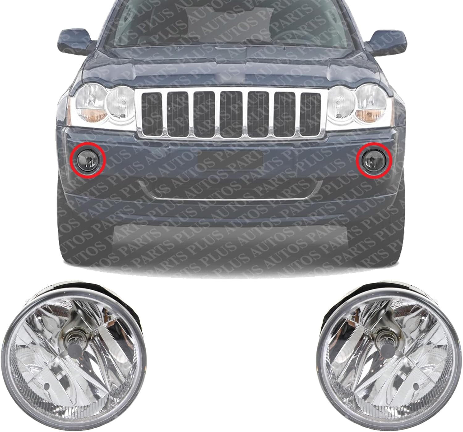 Set Of 2 Front Fog Light Assembly Plastic Left Driver & Right Passenger Side Direct Replacement Compatible With 2004 Jeep Grand Cherokee CH2592126 55156733AC