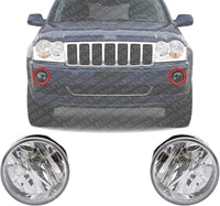 Set Of 2 Front Fog Light Assembly Plastic Left Driver & Right Passenger Side Direct Replacement Compatible With 2004 Jeep Grand Cherokee CH2592126 55156733AC