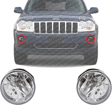 Set Of 2 Front Fog Light Assembly Plastic Left Driver & Right Passenger Side Direct Replacement Compatible With 2004 Jeep Grand Cherokee CH2592126 55156733AC