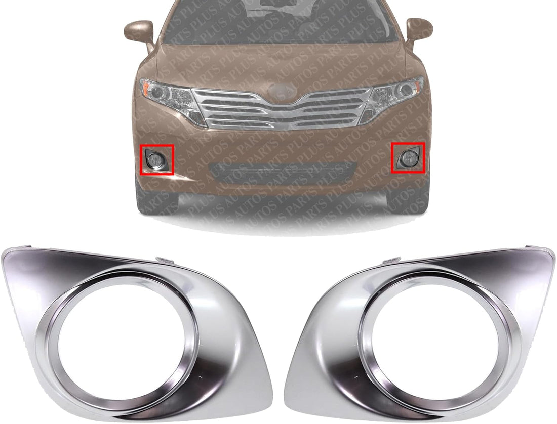 Set Of 2 Front Fog Light Molding Chrome Left Driver & Right Passenger Side Direct Replacement Compatible With 2009-2012 Toyota Venza TO1039133 TO1038133 521270T010 521280T010