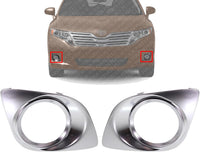 Set Of 2 Front Fog Light Molding Chrome Left Driver & Right Passenger Side Direct Replacement Compatible With 2009-2012 Toyota Venza TO1039133 TO1038133 521270T010 521280T010