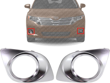 Set Of 2 Front Fog Light Molding Chrome Left Driver & Right Passenger Side Direct Replacement Compatible With 2009-2012 Toyota Venza TO1039133 TO1038133 521270T010 521280T010