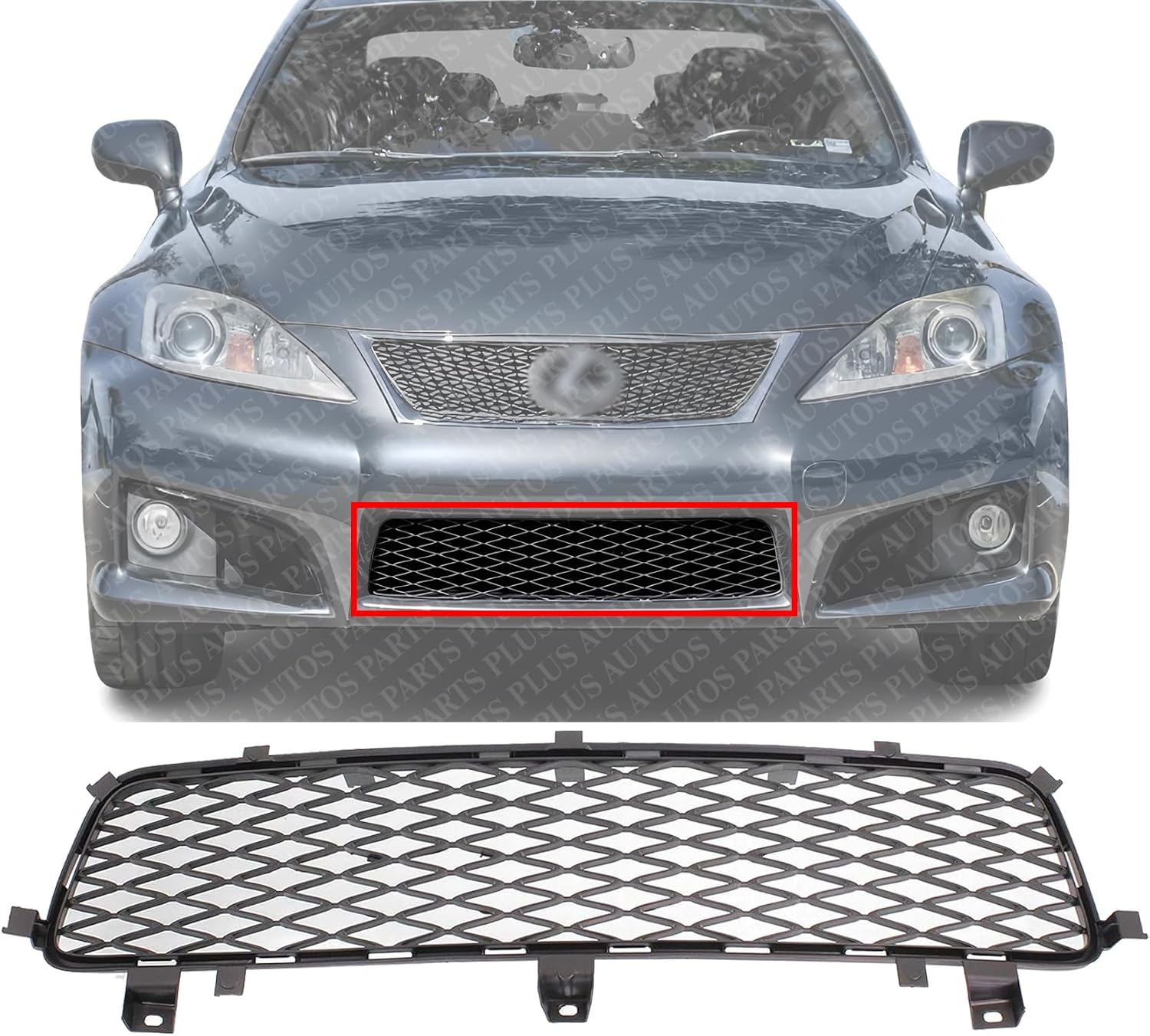 Front Bumper Grille Primed Plastic Direct Replacement Compatible With 2008-2014 Lexus IS F LX1036101 5311253020