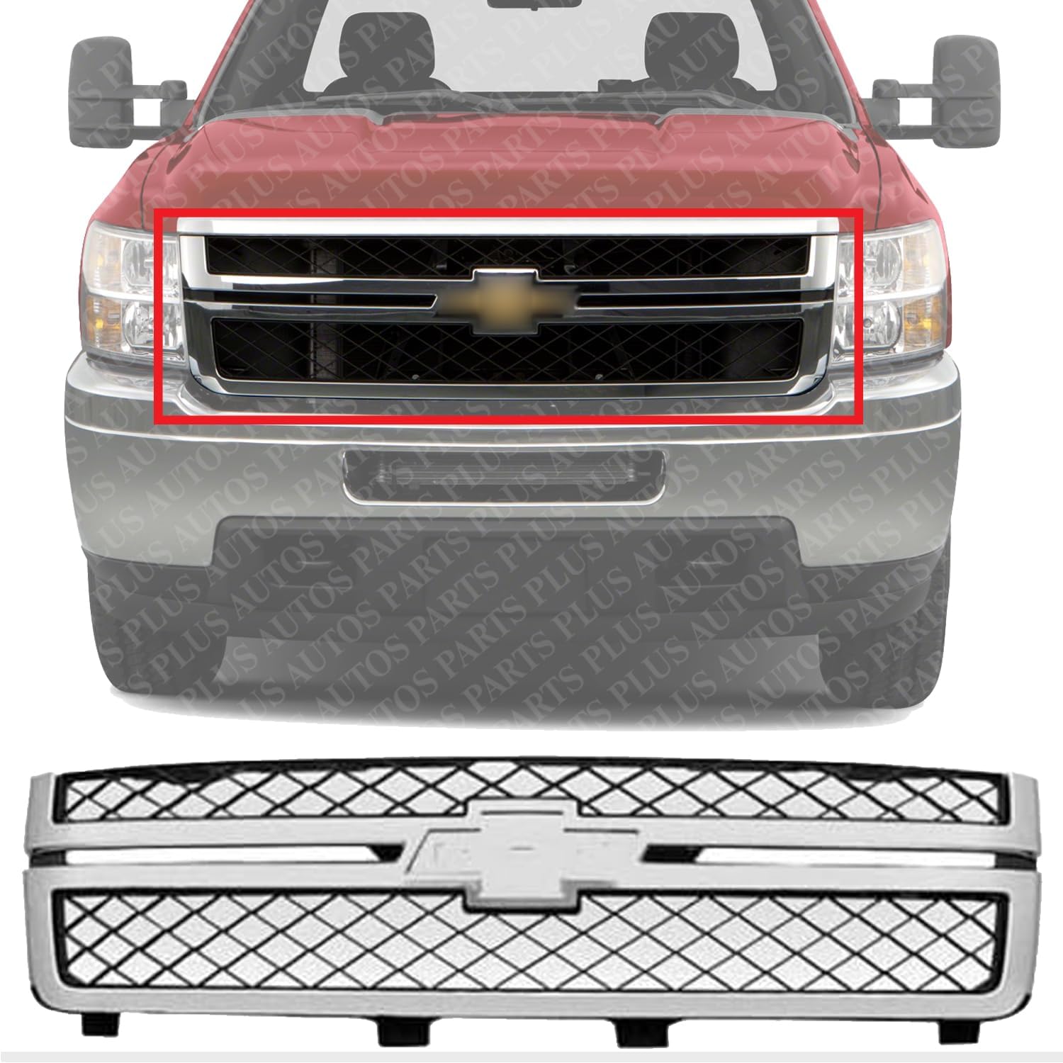 Front Grille Assembly Chrome Shell With Painted Black Insert Direct Replacement Compatible With 2011-2014 Chevrolet Silverado 2500HD 3500HD GM1200639 20966058