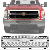 Front Grille Assembly Chrome Shell With Painted Black Insert Direct Replacement Compatible With 2011-2014 Chevrolet Silverado 2500HD 3500HD GM1200639 20966058