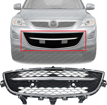 Front Bumper Lower Grille Primed With Chrome Trim Plastic Direct Replacement Compatible With 2010-2012 Mazda CX-9 MA1036119 TE69501T0A