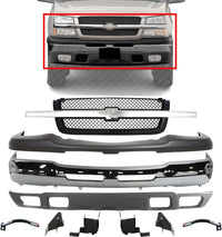 Front Bumper Chrome + Grille Mesh With Chrome Center Bar + Upper Cover + Valance Textured + Bracket Set of 6 Direct Replacement For Chevy Silverado 1500 2003-2006 / Avalanche 02-2006