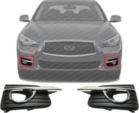Set Of 2 Front Fog Light Molding Primed With Chrome Trim Plastic Left Driver & Right Passenger Side Direct Replacement Compatible 2014-2017 Infiniti Q50 IN1039105 IN1038105