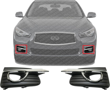 Set Of 2 Front Fog Light Molding Primed With Chrome Trim Plastic Left Driver & Right Passenger Side Direct Replacement Compatible 2014-2017 Infiniti Q50 IN1039105 IN1038105