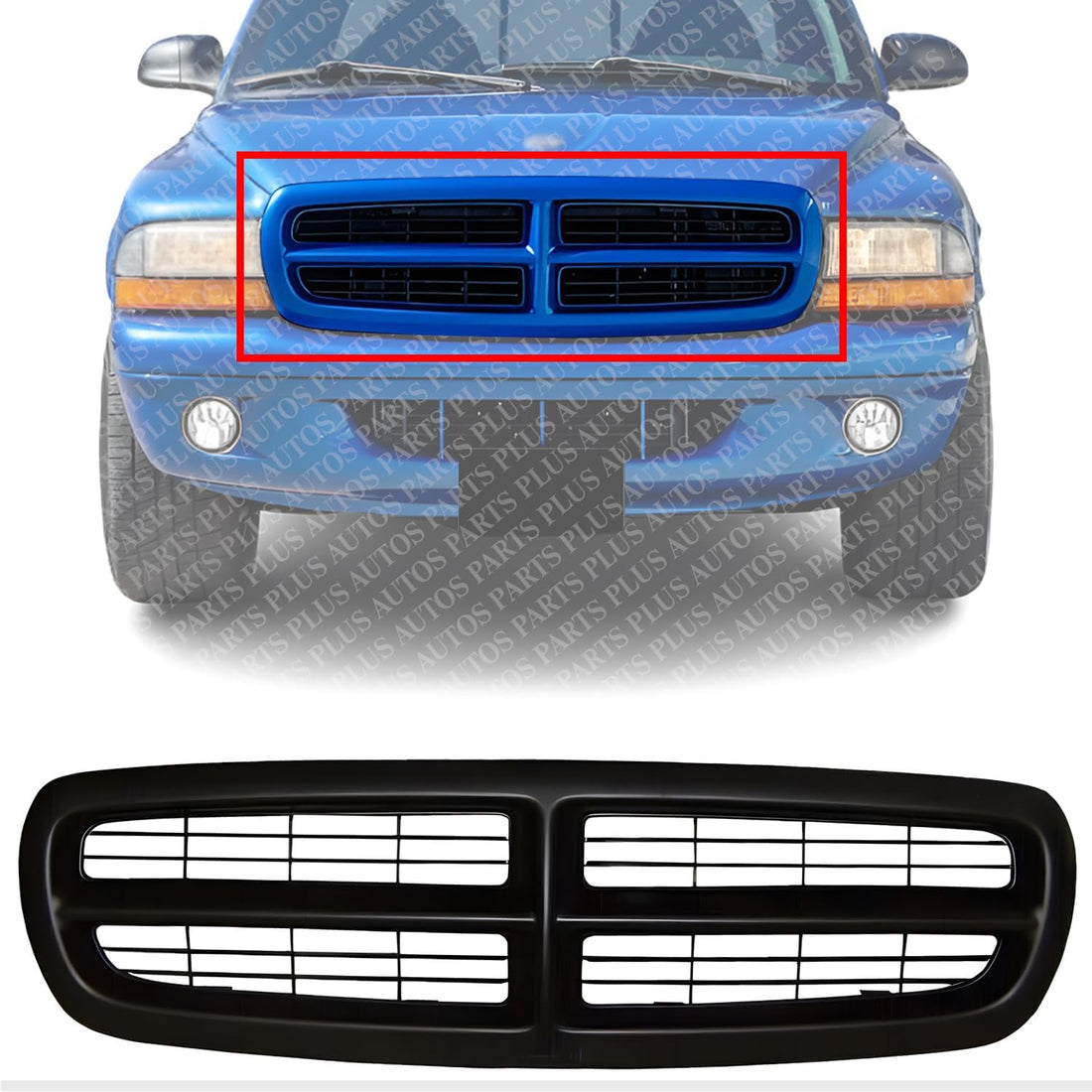 AUTOS PARTS PLUS Front Bumper Upper Grille Primed Shell & Insert Direct Replacement Compatible With 1997-2004 Dodge Dakota / 1998-2003 Durango CH1200200 05179422AA