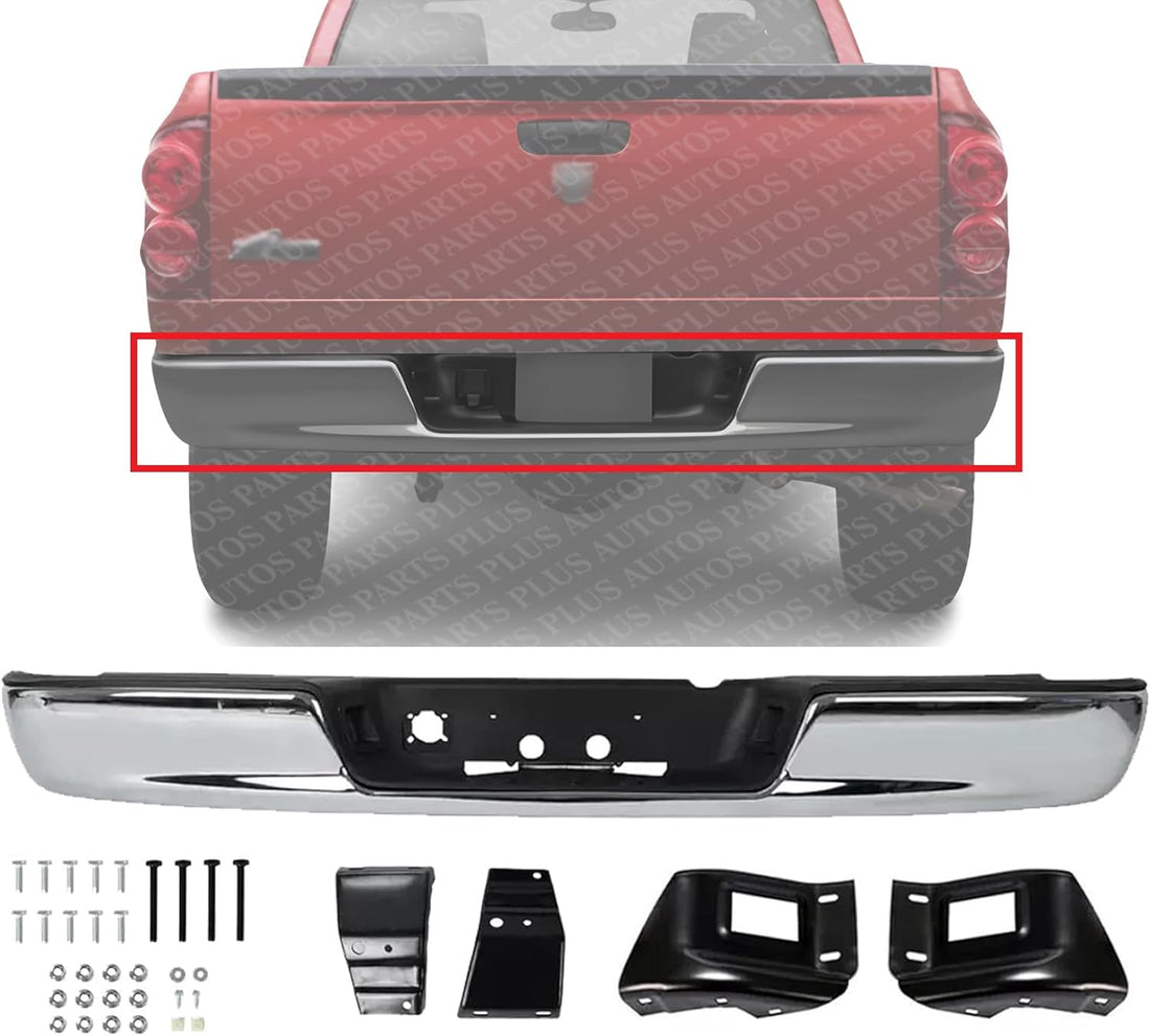 Step Bumper Chrome Steel Direct Replacement Compatible With 2002-2008 Dodge Ram 1500/2003-2009 2500 3500 CH1103111 CH1102371 CH1191110 68004420AB 55077340AD