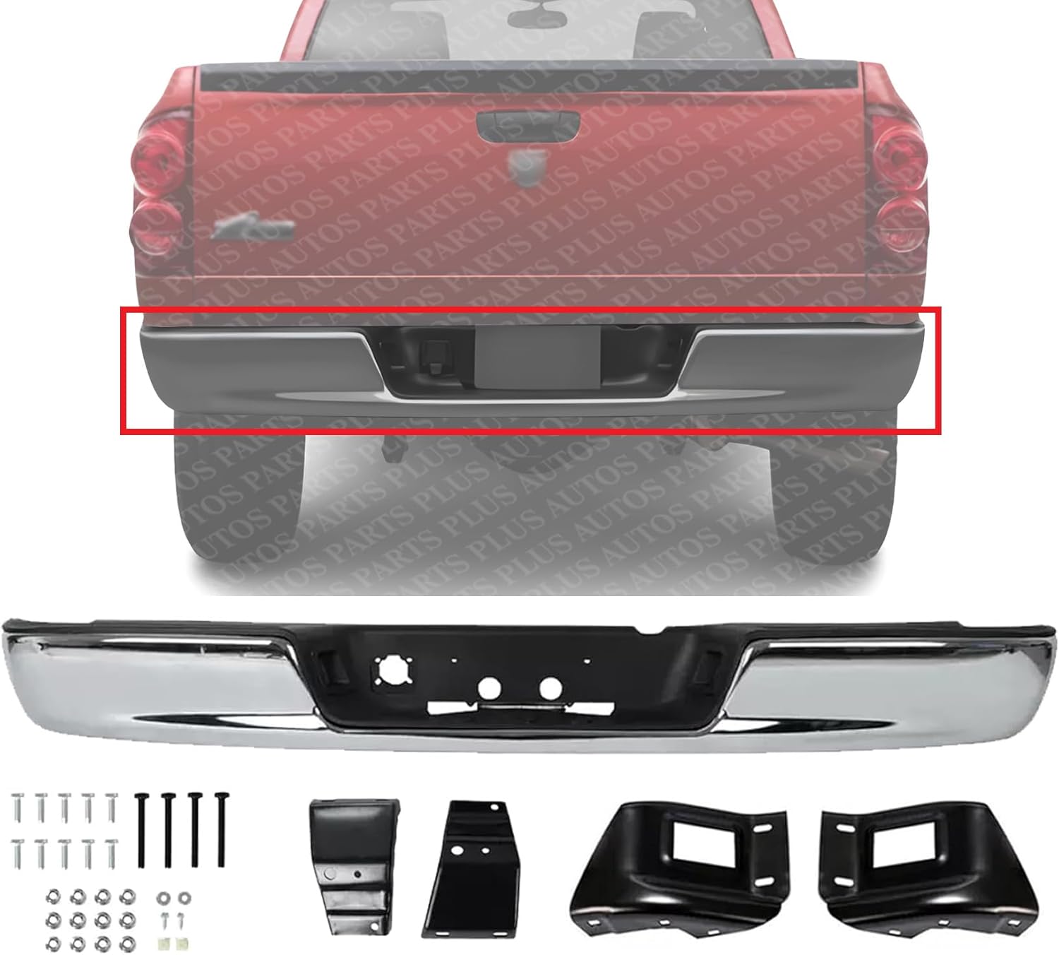 Step Bumper Chrome Steel Direct Replacement Compatible With 2002-2008 Dodge Ram 1500/2003-2009 2500 3500 CH1103111 CH1102371 CH1191110 68004420AB 55077340AD