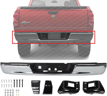 Step Bumper Chrome Steel Direct Replacement Compatible With 2002-2008 Dodge Ram 1500/2003-2009 2500 3500 CH1103111 CH1102371 CH1191110 68004420AB 55077340AD