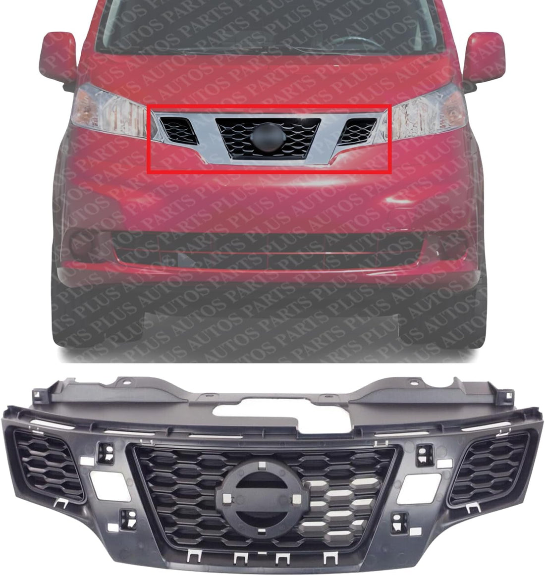 Front Grille Assembly Primed Shell And Insert Plastic Direct Replacement Compatible With 2013-2018 Nissan NV200 NI1200260 623123LM0H