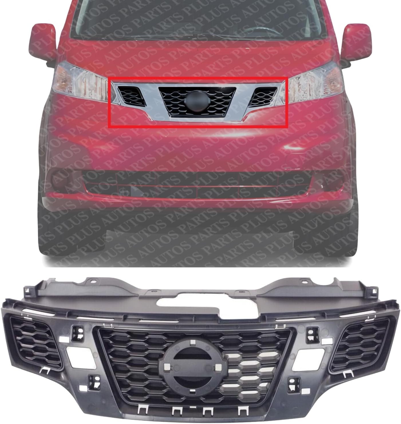 Front Grille Assembly Primed Shell And Insert Plastic Direct Replacement Compatible With 2013-2018 Nissan NV200 NI1200260 623123LM0H