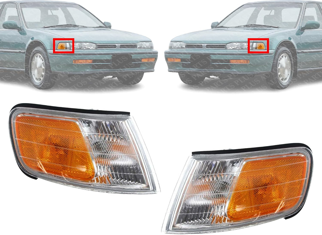 Set Of 2 Front Corner Lamps Plastic Left Driver & Right Passenger Side Direct Replacement Compatible With 1994-1997 Honda Accord HO2551109 HO2550109 34300SV4A02 34350SV4A02