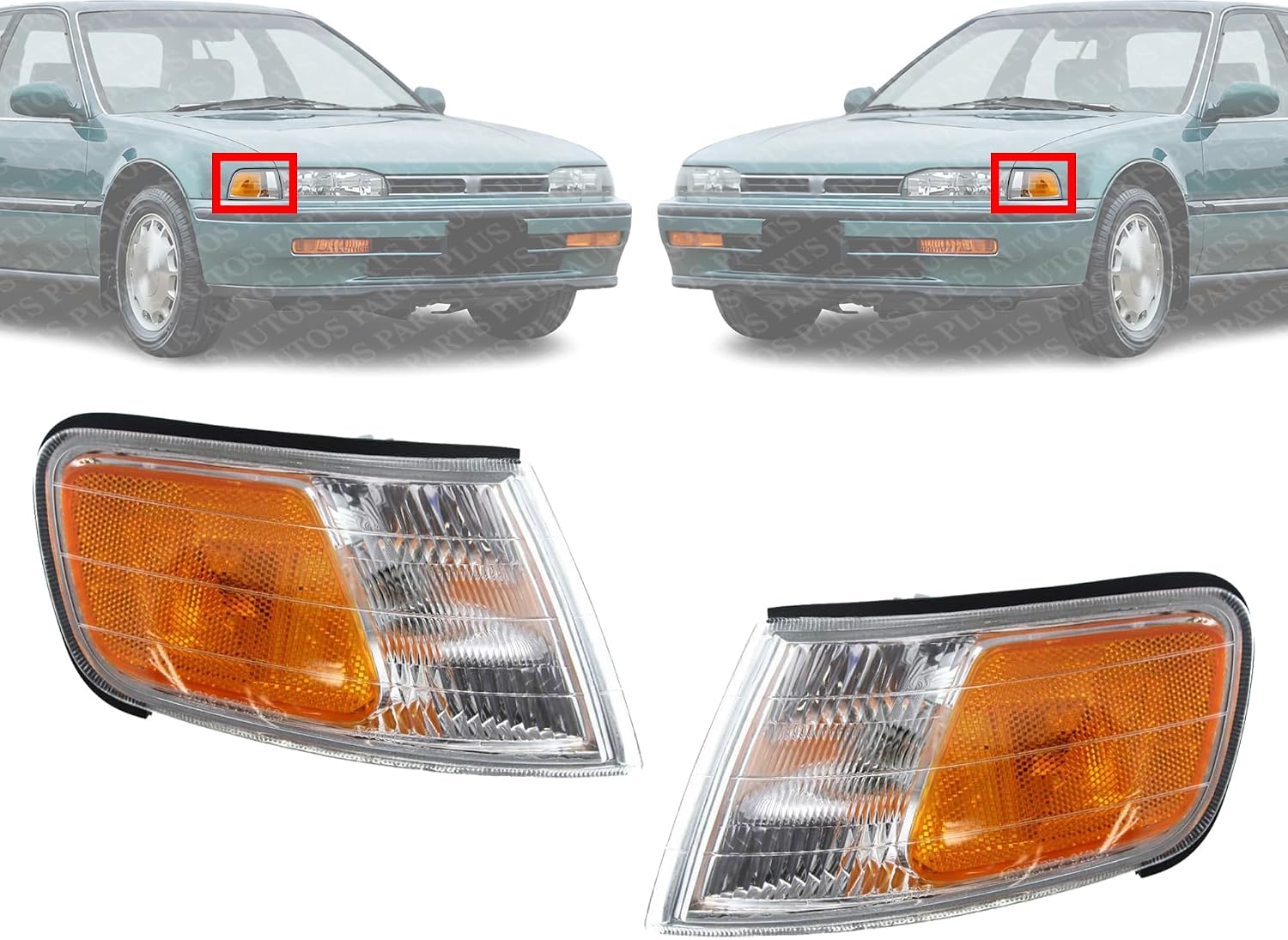 Set Of 2 Front Corner Lamps Plastic Left Driver & Right Passenger Side Direct Replacement Compatible With 1994-1997 Honda Accord HO2551109 HO2550109 34300SV4A02 34350SV4A02
