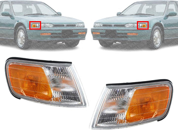 Set Of 2 Front Corner Lamps Plastic Left Driver & Right Passenger Side Direct Replacement Compatible With 1994-1997 Honda Accord HO2551109 HO2550109 34300SV4A02 34350SV4A02