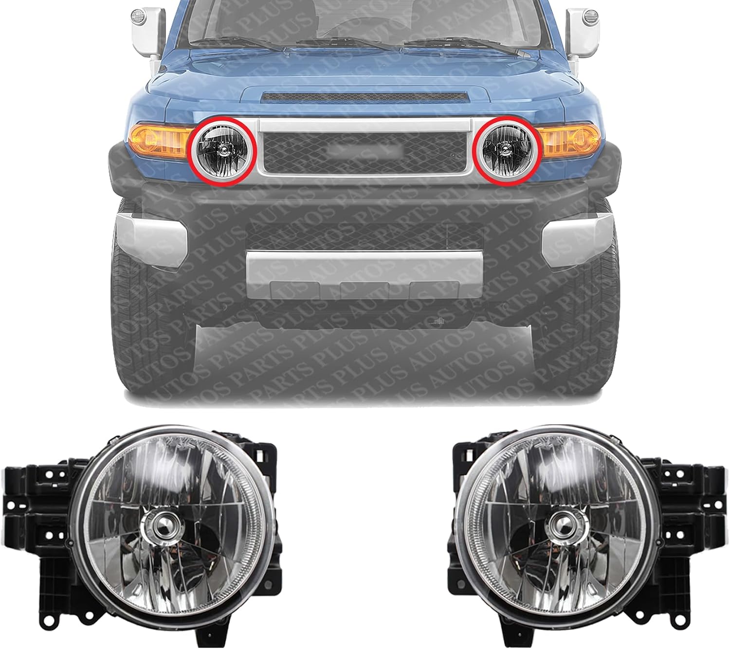 Set Of 2 Front Head Light Assembly Lens And Housing Plastic Left Driver & Right Passenger Side Direct Replacement Compatible With 2007-2014 Toyota FJ Cruiser TO2502173 TO2503173