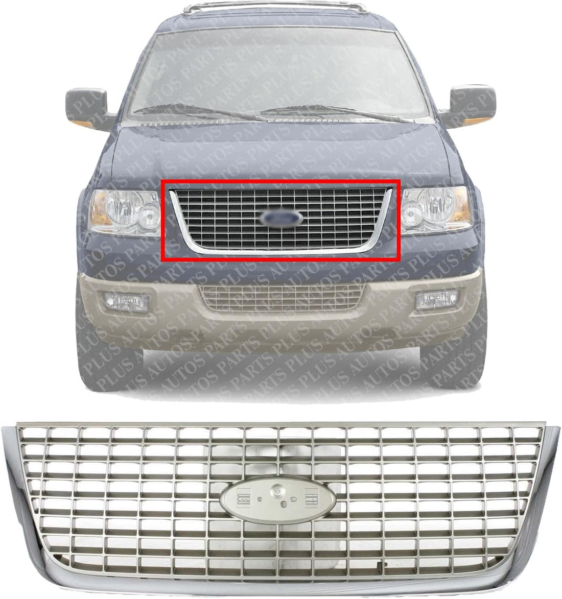 Front Grille Chrome Shell with Painted Silver Insert Direct Replacement Compatible With 2003-2006 Ford Expedition FO1200400 2L1Z8200BAA
