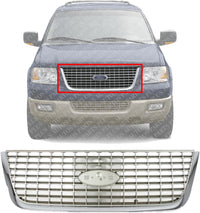 Front Grille Chrome Shell with Painted Silver Insert Direct Replacement Compatible With 2003-2006 Ford Expedition FO1200400 2L1Z8200BAA