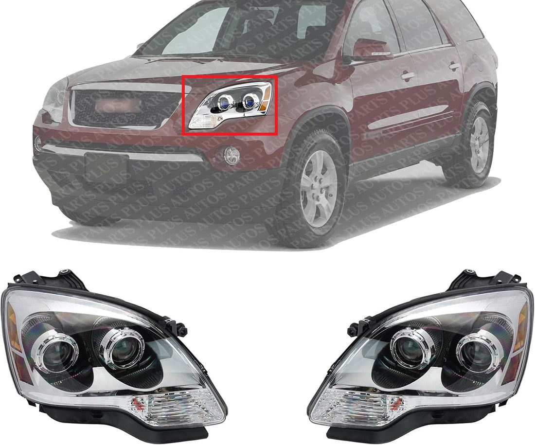 Set Of 2 Front Headlight Assembly Halogen Right Passenger & Left Driver Side Direct Replacement Compatible With 2008-2012 GMC Acadia GM2503358 GM2502358 20912394 20912393