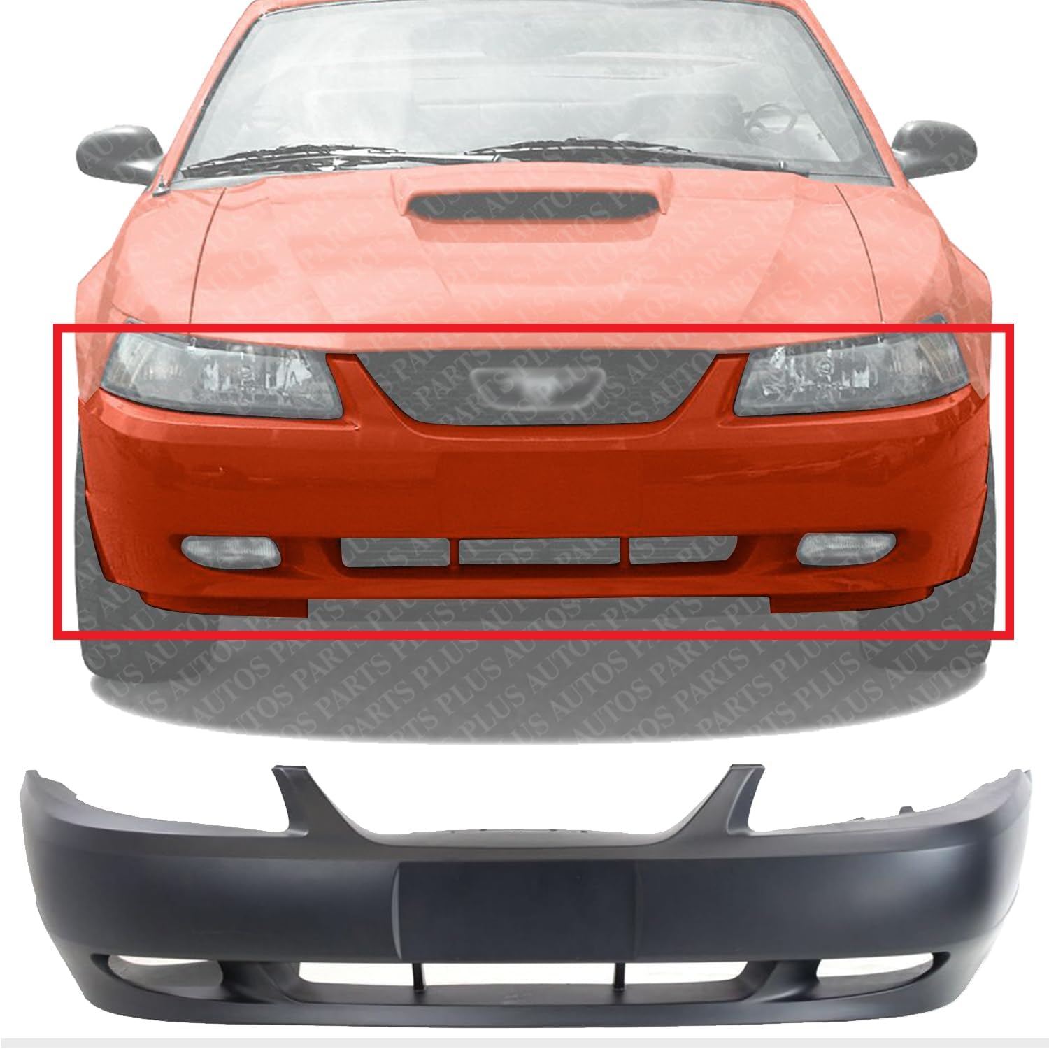 Front Bumper Cover Primed With Fog Light Holes Direct Replacement Compatible With 1999-2004 Ford Mustang FO1000439 YR3Z17D957GA
