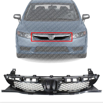 Front Grille Shell & Insert Primed Direct Replacement Compatible With 2009-2011 Honda Civic HO1200198 71121SNAA50