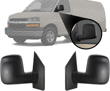 Set of 2 Front Mirror Manual Folding Non-Heated Textured Right Passenger & Left Driver Side Direct Replacement Compatible With 2003-2007 Chevrolet Express/Savana Van GM1320284