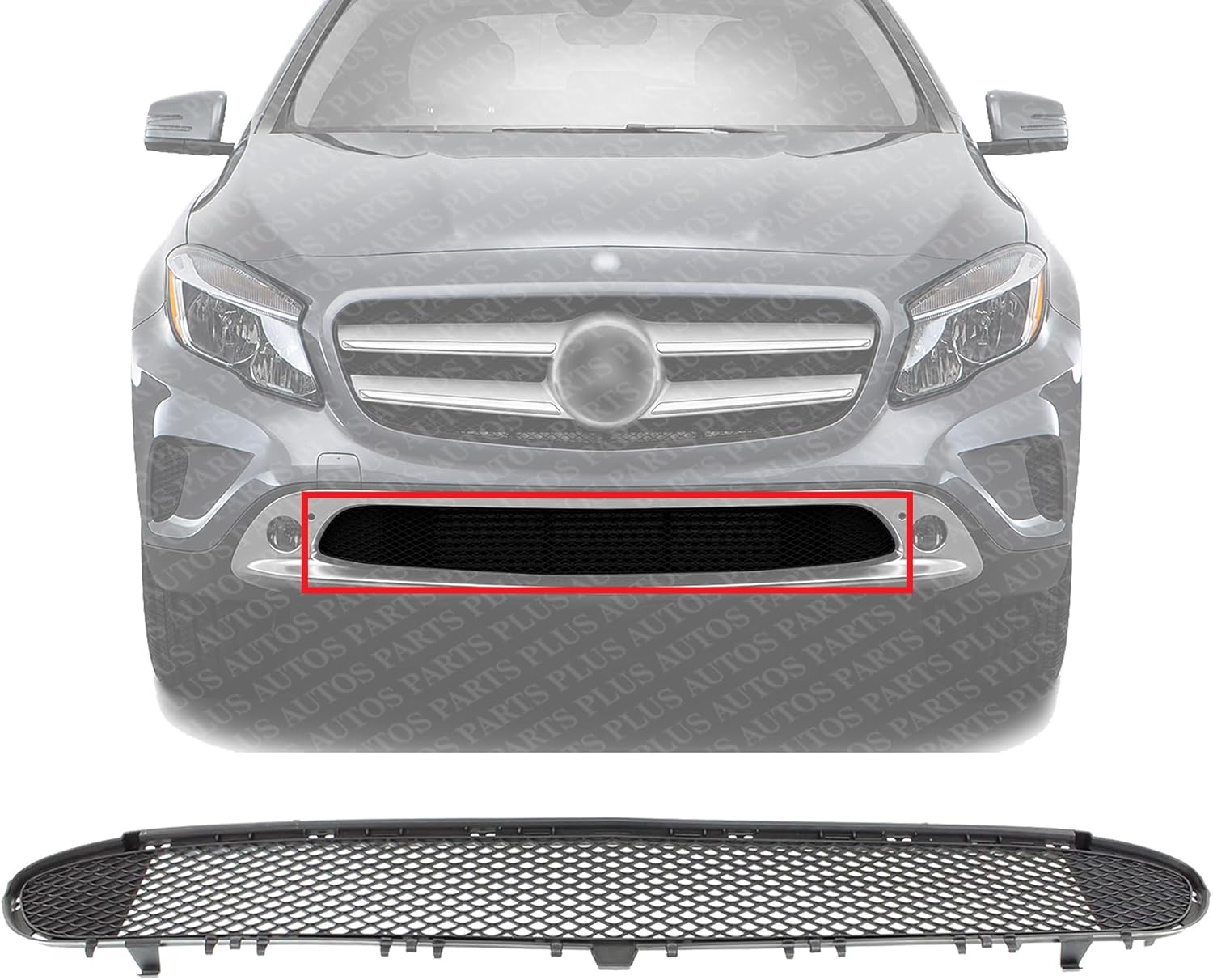 Front Bumper Center Grille Textured Plastic Direct Replacement Compatible With 2015-2017 Mercedes Benz GLA250 MB1036155 1568850822