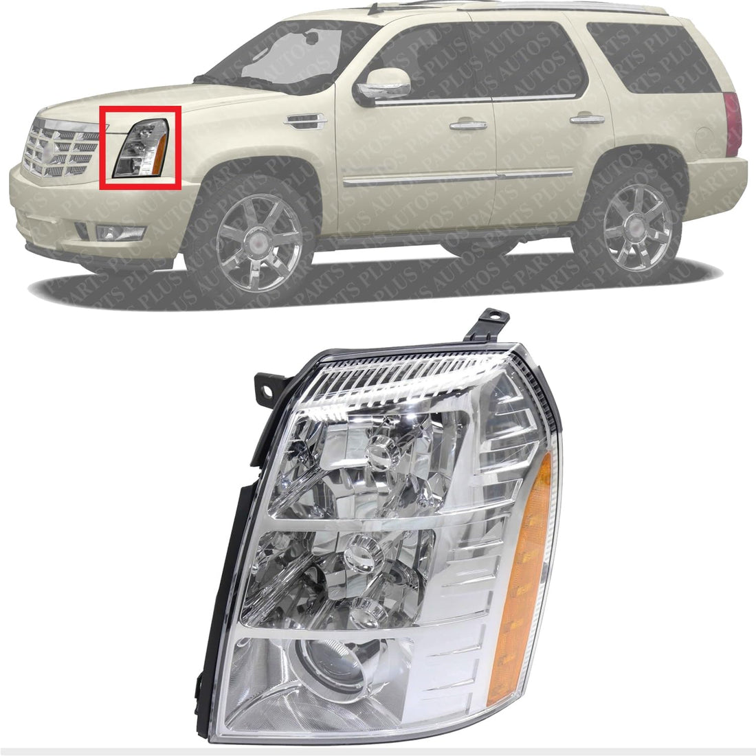 Front Head Light Assembly Left Driver Side Direct Replacement Compatible With 2007-2009 Cadillac Escalade GM2502291 25897648
