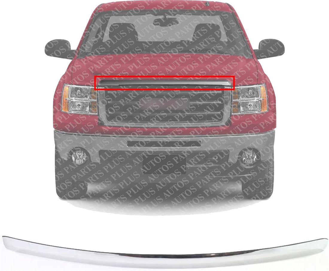 Front Hood Molding Chrome Direct Replacement Compatible With 2007-2013 GMC Sierra 1500 GM1235109 10385156