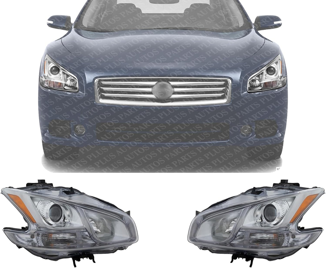 Set Of 2 Front Head Light Assembly With Clear Lens Left Driver & Right Passenger Side Direct Replacement Compatible With 2009-2014 Nissan Maxima NI2502186 NI2503186