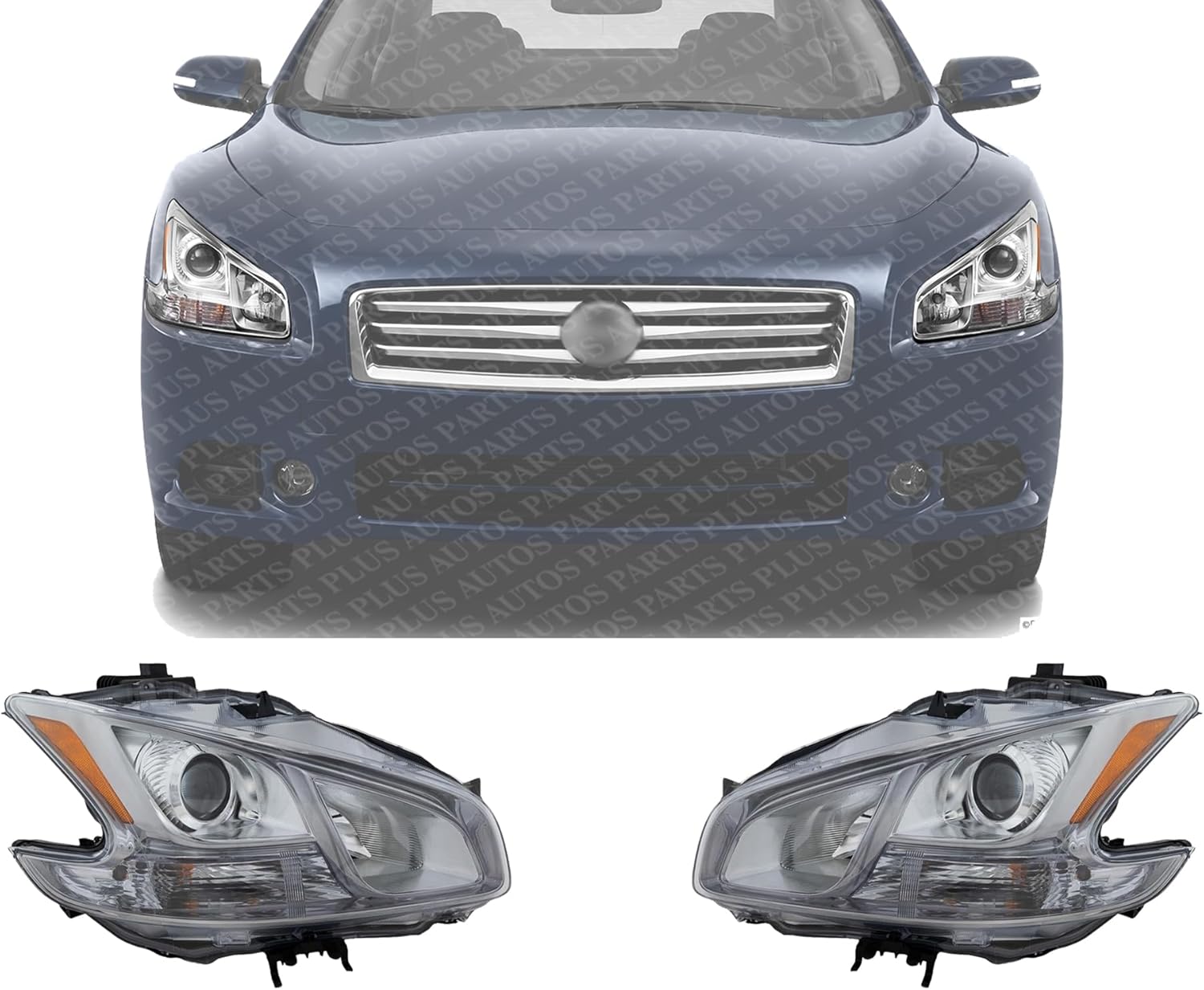 Set Of 2 Front Head Light Assembly With Clear Lens Left Driver & Right Passenger Side Direct Replacement Compatible With 2009-2014 Nissan Maxima NI2502186 NI2503186
