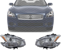 Set Of 2 Front Head Light Assembly With Clear Lens Left Driver & Right Passenger Side Direct Replacement Compatible With 2009-2014 Nissan Maxima NI2502186 NI2503186