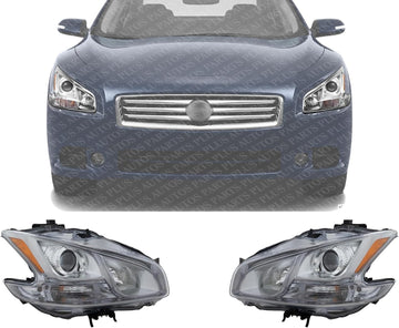 Set Of 2 Front Head Light Assembly With Clear Lens Left Driver & Right Passenger Side Direct Replacement Compatible With 2009-2014 Nissan Maxima NI2502186 NI2503186