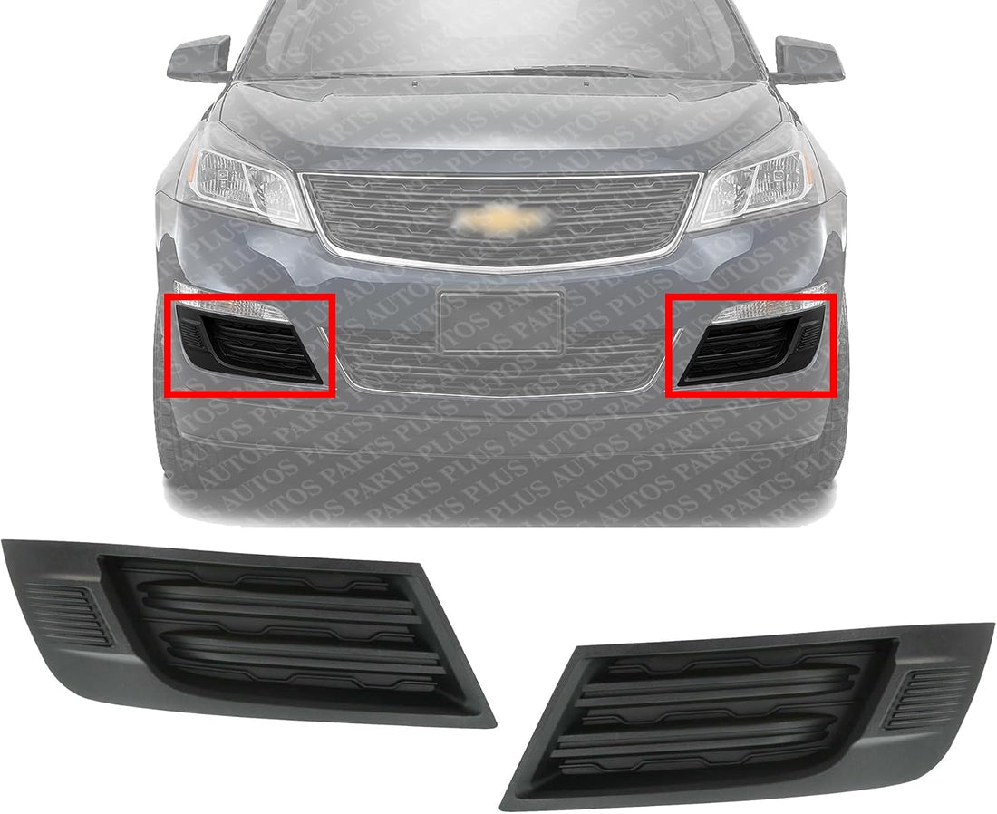 Set Of 2 Front Fog Light Covers Textured Plastic Left Driver & Right Passenger Side Direct Replacement Compatible With 2013-2017 Chevrolet Traverse GM1039151 GM1038151