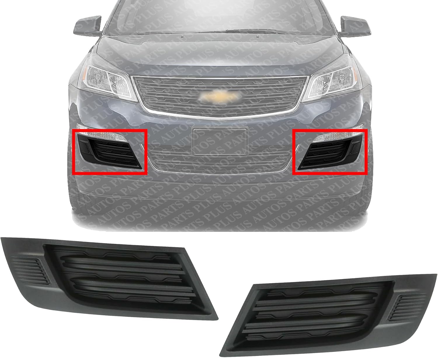 Set Of 2 Front Fog Light Covers Textured Plastic Left Driver & Right Passenger Side Direct Replacement Compatible With 2013-2017 Chevrolet Traverse GM1039151 GM1038151