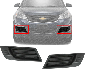 Set Of 2 Front Fog Light Covers Textured Plastic Left Driver & Right Passenger Side Direct Replacement Compatible With 2013-2017 Chevrolet Traverse GM1039151 GM1038151