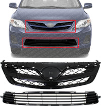 Front Bumper Lower & Upper Grille Assembly Primed Plastic Direct Replacement Compatible With 2011-2013 Toyota Corolla TO1036125 TO1200340 5310002410C0 5311202280