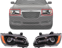 Set Of 2 Front Head Light Assembly With Black Bezel Left Driver & Right Passenger Side Direct Replacement Compatible With 2012-2014 Chrysler 300 CH2502235 CH2503235