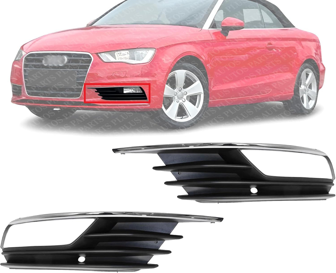 Set Of 2 Front Fog Light Molding Textured Plastic Right Passenger & Left Driver Side Direct Replacement Compatible With 2015-2016 Audi A3 AU1039129 AU1038129 8V5807682A9B9
