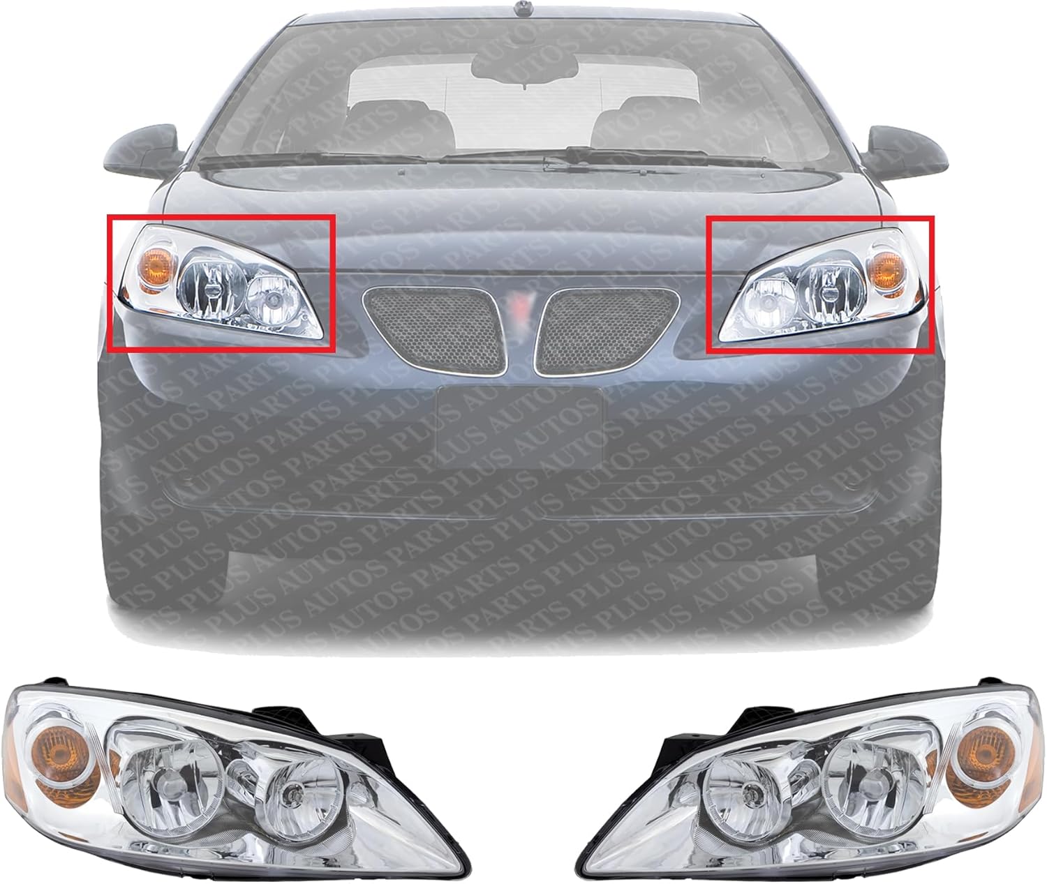 Set Of 2 Front Head Light Assembly Plastic Left Driver & Right Passenger Side Direct Replacement Compatible With 2005-2010 Pontiac G6 GM2503255 GM2502255 20821144 20821143