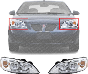 Set Of 2 Front Head Light Assembly Plastic Left Driver & Right Passenger Side Direct Replacement Compatible With 2005-2010 Pontiac G6 GM2503255 GM2502255 20821144 20821143
