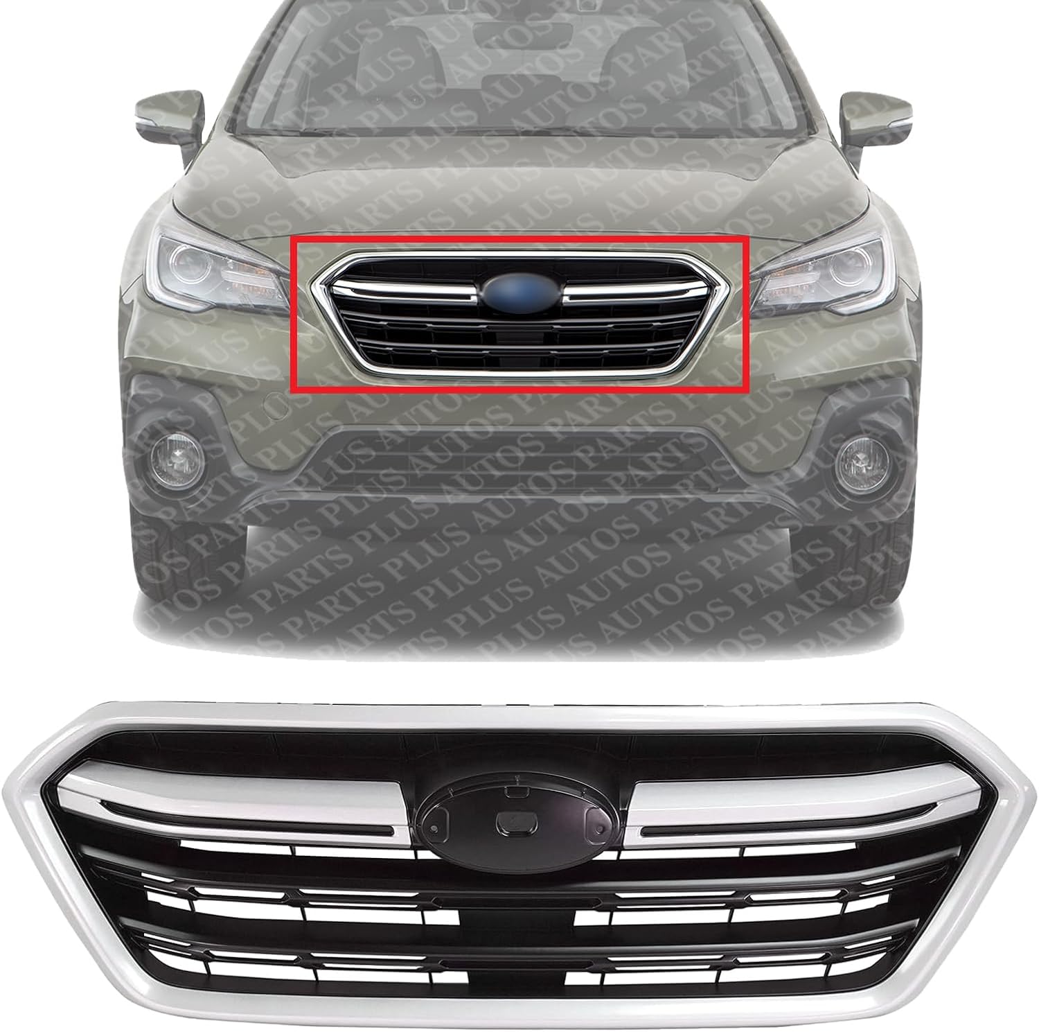 Front Grille Primed Shell And Insert Plastic With Silver Molding Direct Replacement Compatible With 2018-2019 Subaru Outback SU1200173 91121AL16B