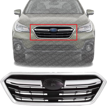 Front Grille Primed Shell And Insert Plastic With Silver Molding Direct Replacement Compatible With 2018-2019 Subaru Outback SU1200173 91121AL16B