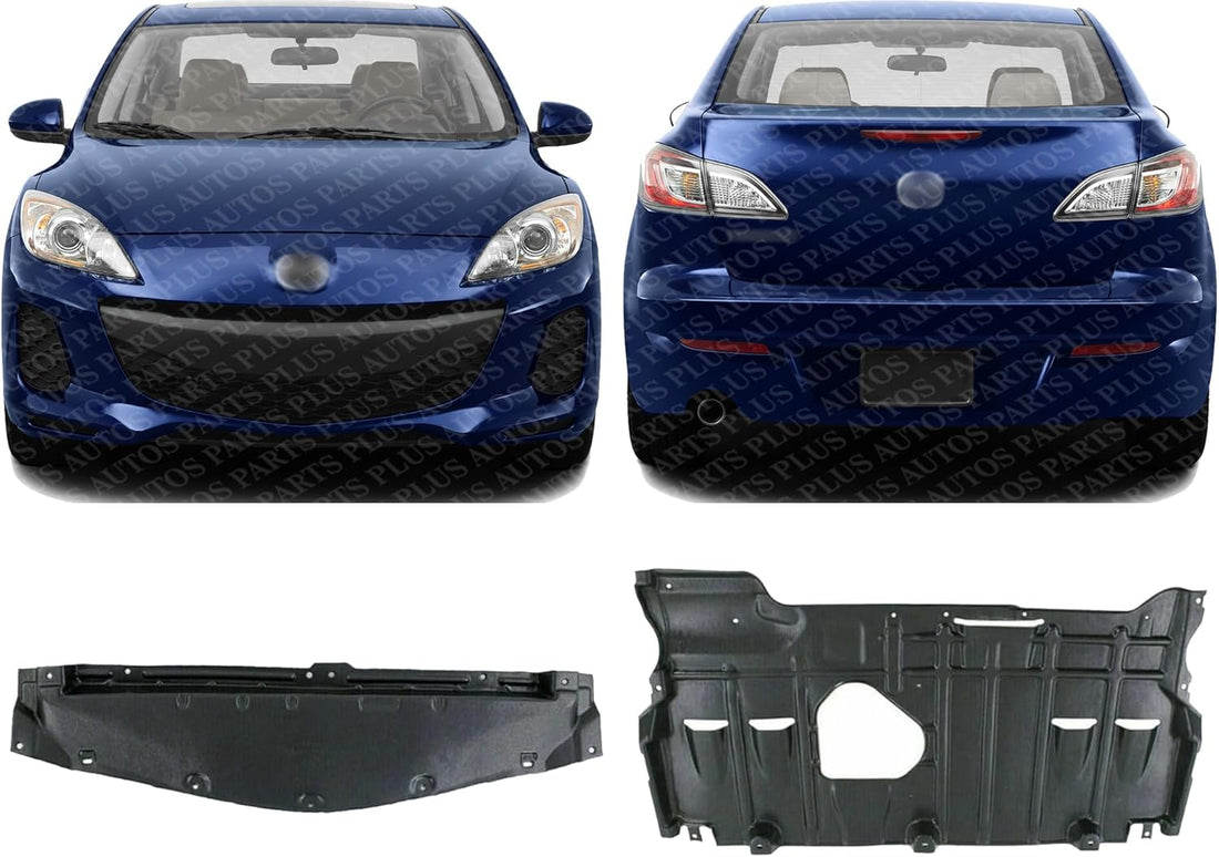 Front & Rear Engine Splash Shield Under Cover Direct Replacement Compatible with 2010-2013 Mazda 3 MA1228113 MA1228112 BBM456112E BBM456110C