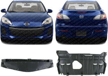 Front & Rear Engine Splash Shield Under Cover Direct Replacement Compatible with 2010-2013 Mazda 3 MA1228113 MA1228112 BBM456112E BBM456110C