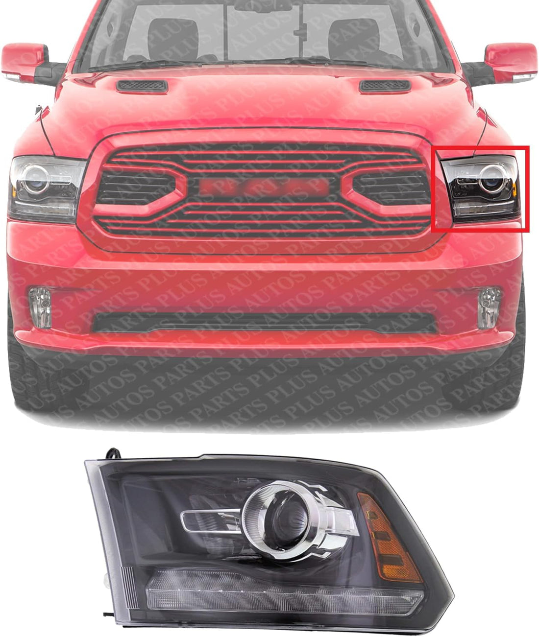 Front Headlight Assembly With Black Interior Left Driver Side Direct Replacement Compatible With 2014-2015 Ram 1500 2500 3500 CH2502245 68093221AB